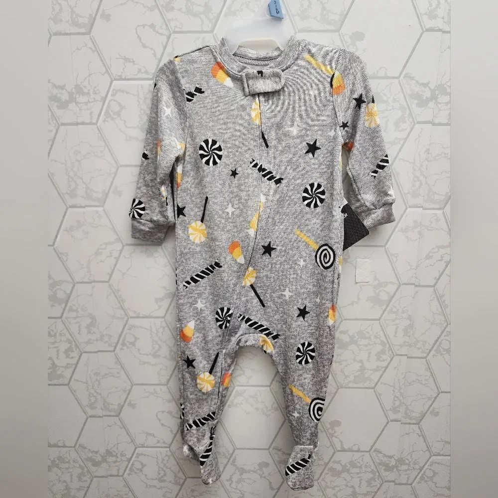 Halloween Baby Bodysuit Infant Full Zip Footies One Piece Candy Corn Stars